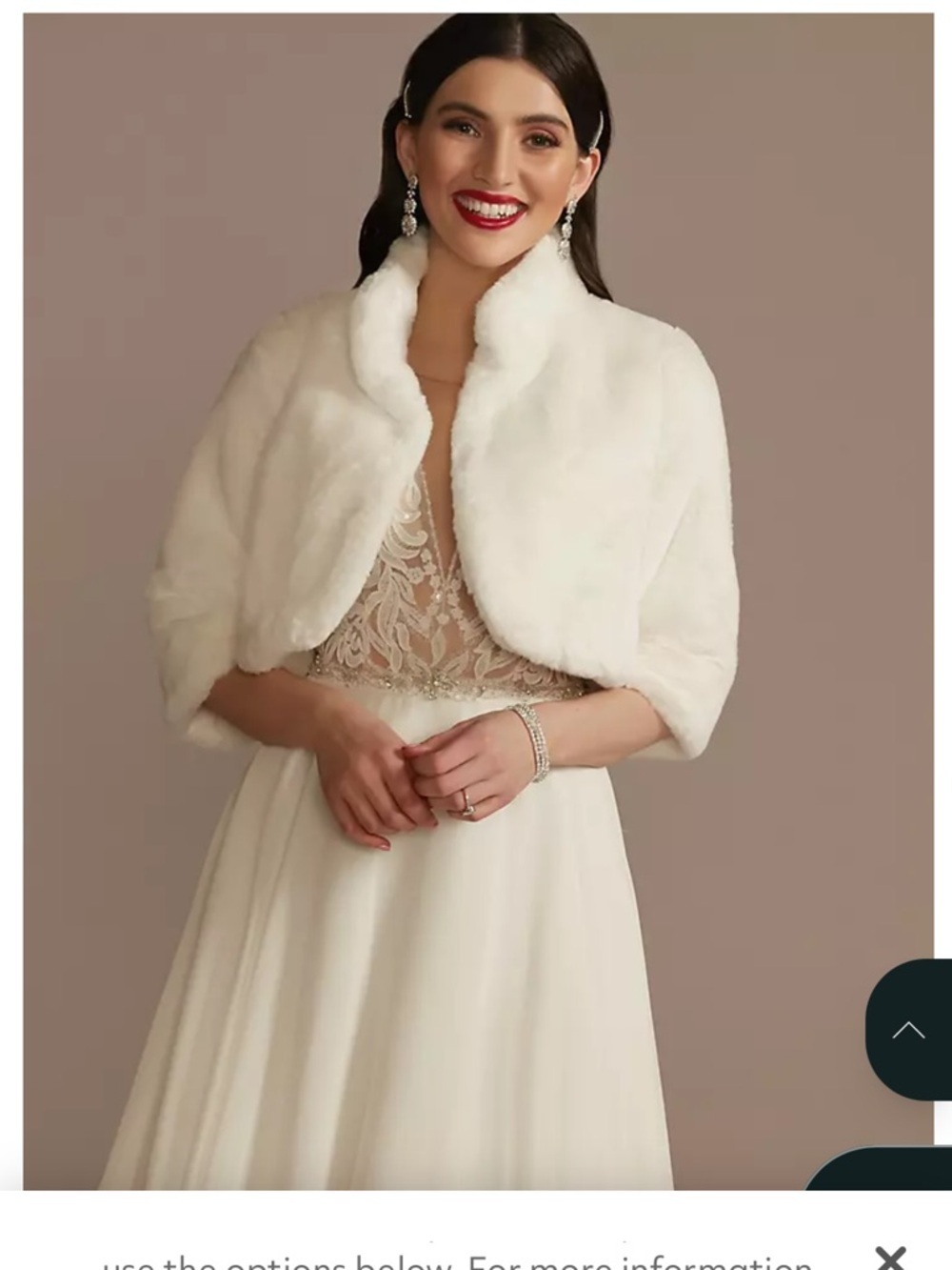 NWT DB Studio Elegant White Faux Fur Shrug Coat Cropped Bolero Wedding Large